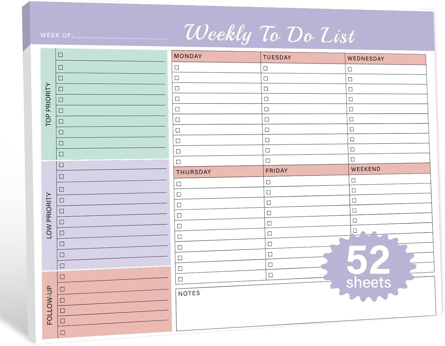 Weekly To Do List Notepad with 52 Undated Sheets（8.5"×11"）- Weekly Desk Planner Pad with Spiral Binding for Women & Man, Office, School and Home Personal Organizer