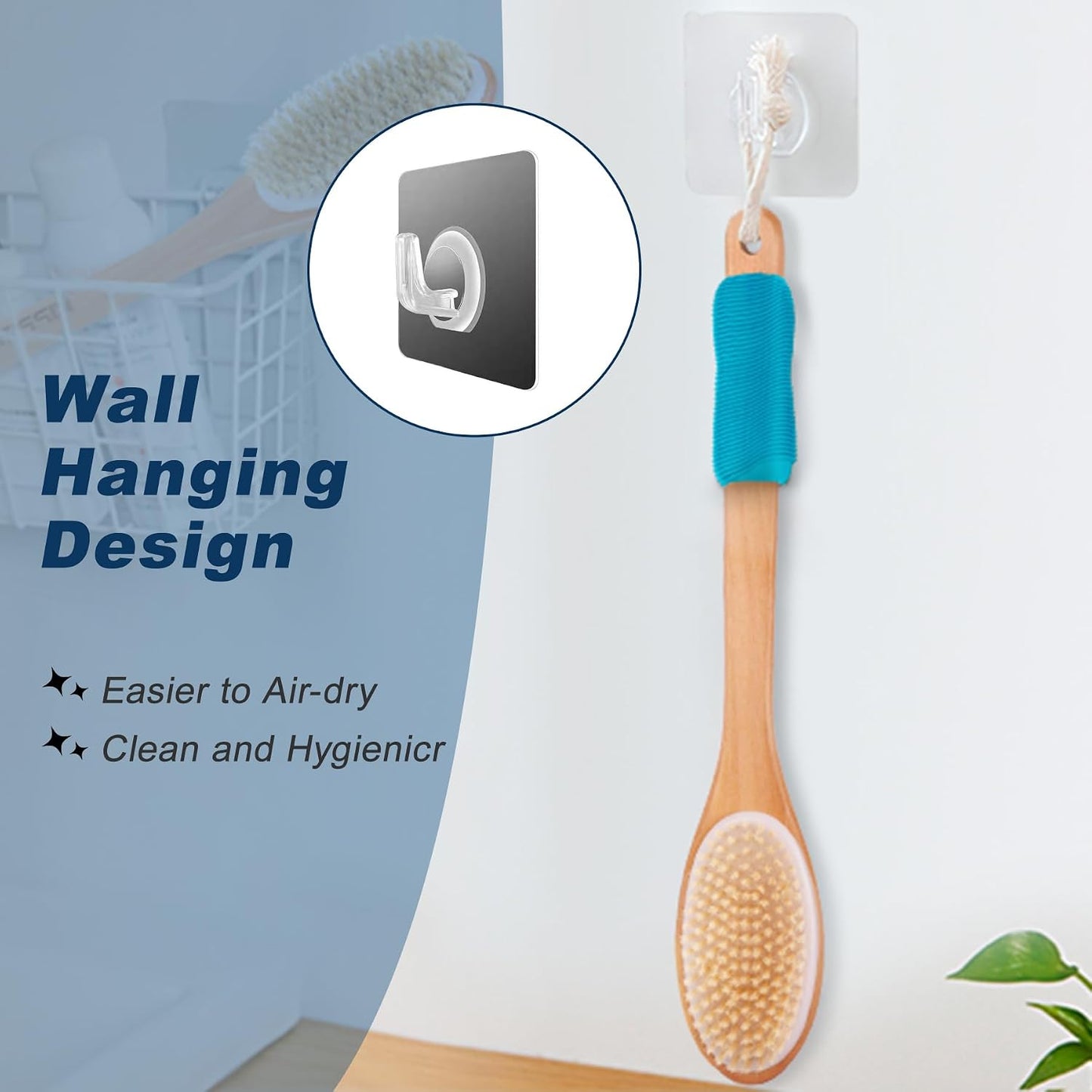 Long Handle Ergonomically Back Scrubber/Brush for Shower, Double Sided Exfoliating Body Scrubber for Women and Men (Black)