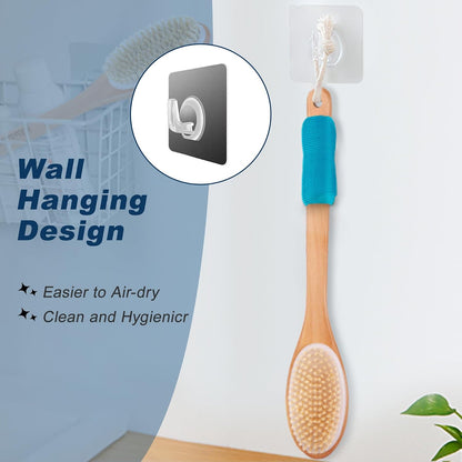 Long Handle Ergonomically Back Scrubber/Brush for Shower, Double Sided Exfoliating Body Scrubber for Women and Men (Black)