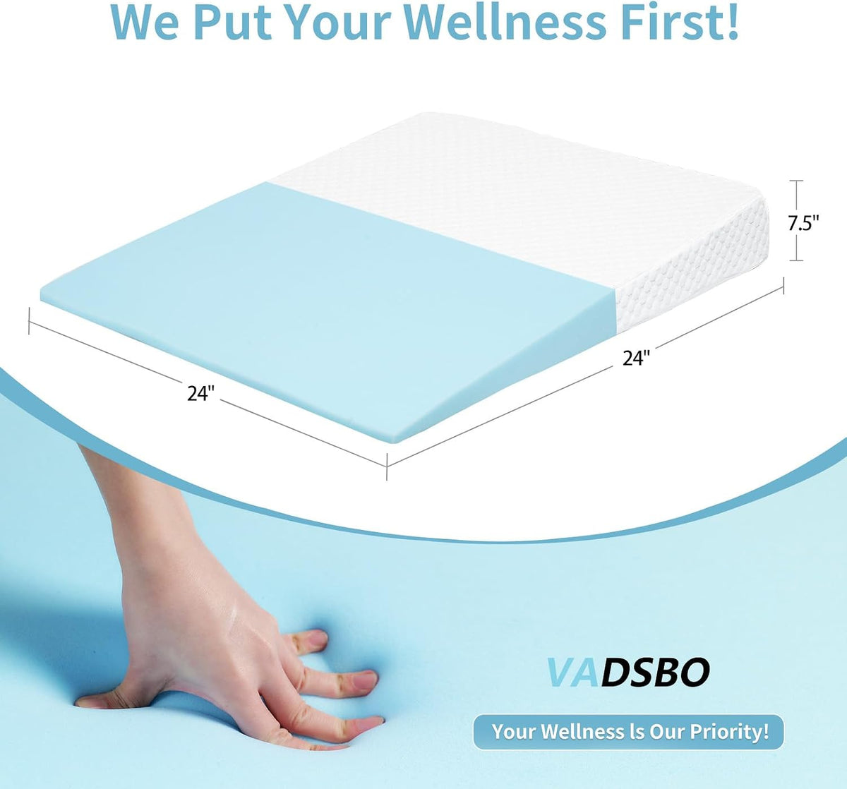 VADSBO Wedge Pillow, Bed Wedge Pillows for Sleeping, Snoring, Back Support, After Surgery, Foam Triangle Pillow, Removable Washable Cover (Gray, 5in)