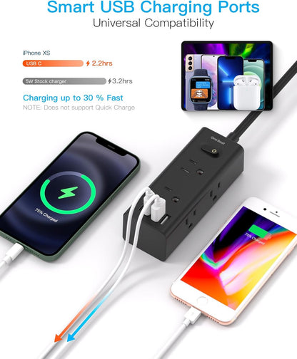 One Beat 10Ft Extension Cord with Multiple Outlets,Flat Plug Power Strip