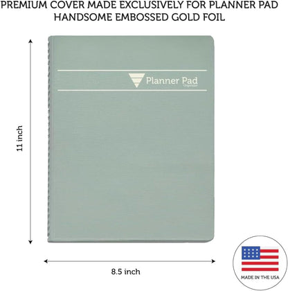 Planner Pad Spiral Bound July 2026 – June 2027 / Academic Year 8 1/2" x 11" Large 3-Tier Funnel Down 12 Month/Weekly Size Organizer, Greenish Grey Cover/Soft Green Ink