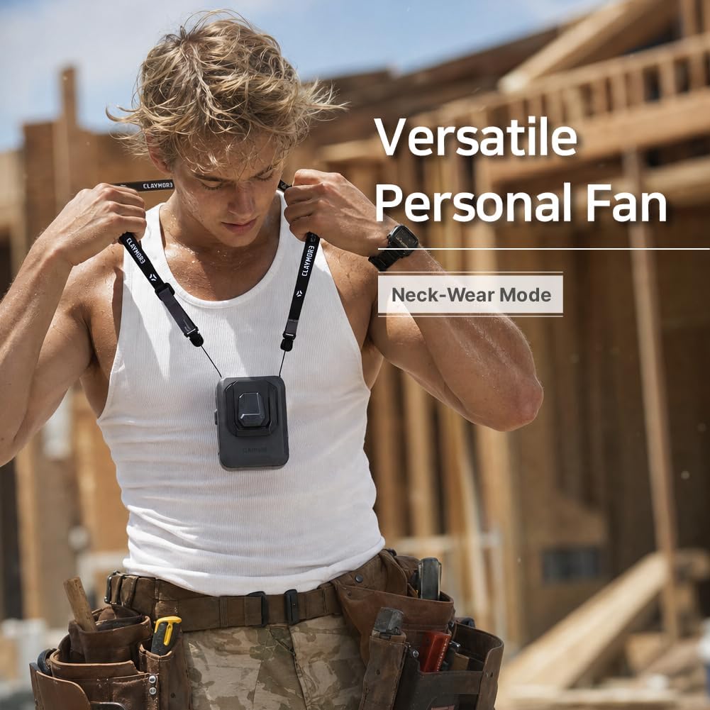 Claymore Clip Fan Plus Portable Wearable Shirt & Belt Clip Fan, Quiet BLDC Motor USB-C Rechargeable Personal Cooling Fan, Hands-Free Compact Pocket Fan for Outdoor Work, Golf, Camping, Travel