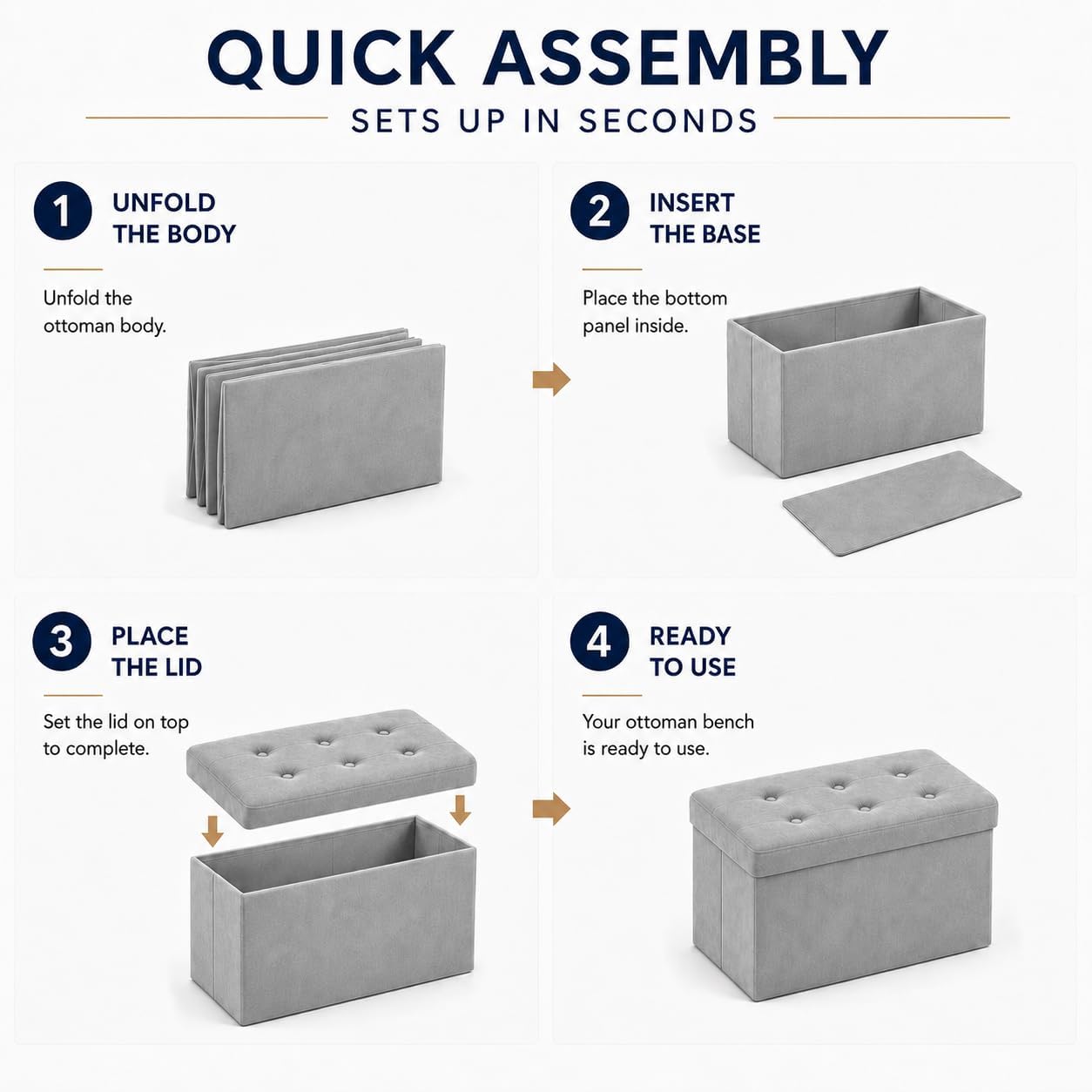 ALASDO Storage Ottoman Footrest Stool Small Ottoman with Storage Foldable Ottomans Foot Rest Footstool Bench for Living Room 17x13x13inches Grey