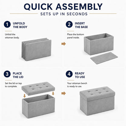 ALASDO Storage Ottoman Footrest Stool Small Ottoman with Storage Foldable Ottomans Foot Rest Footstool Bench for Living Room 17x13x13inches Grey