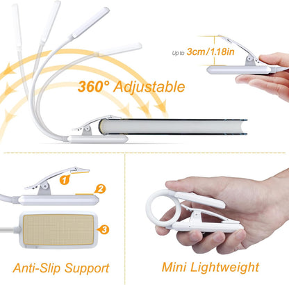 Gritin 9 LED Rechargeable Book Light for Reading in Bed | Eye Caring 3 Color Temps,Stepless Dimming Brightness,80 Hrs Runtime Small Lightweight Clip On Book Reading Light for Studying