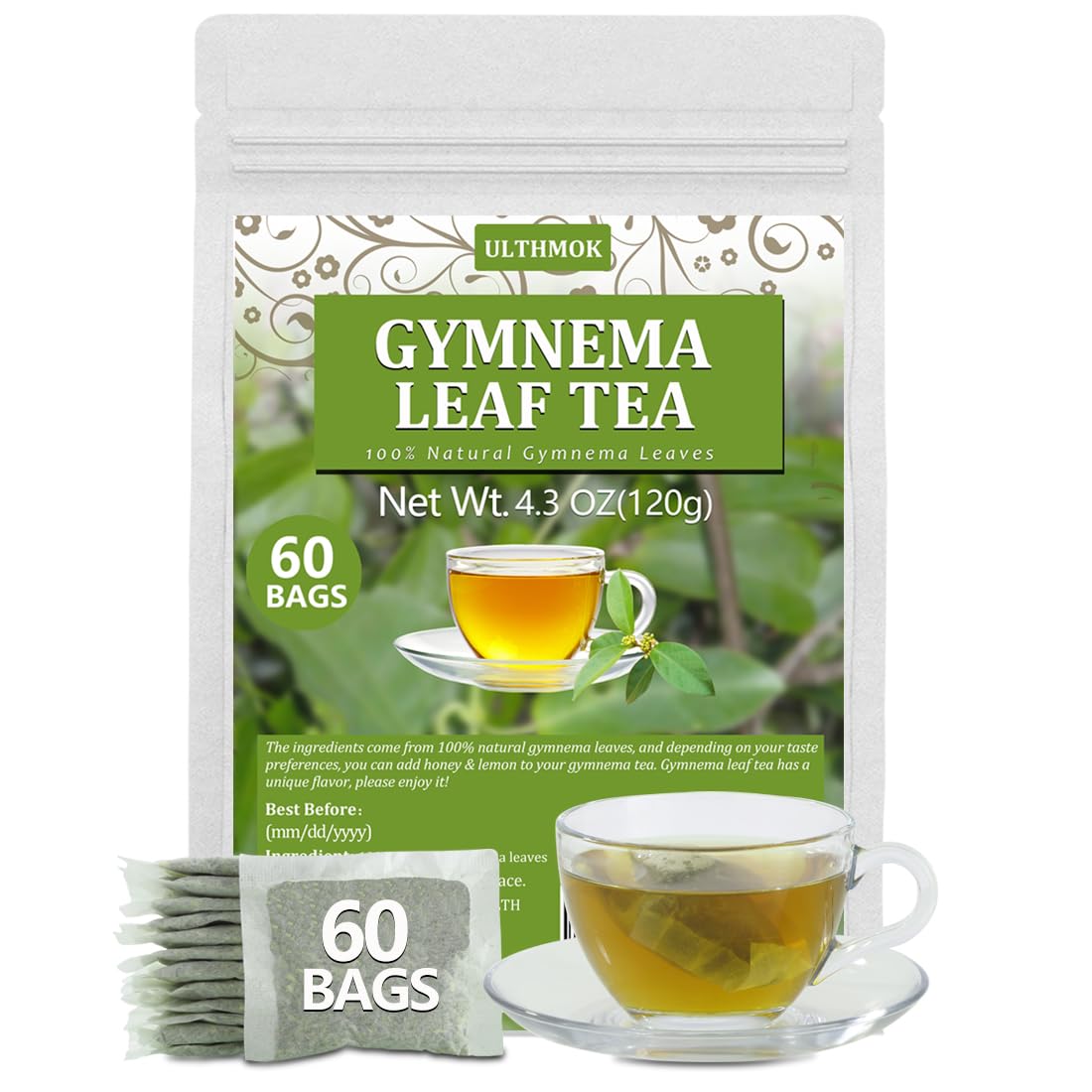 Premium Lemon Balm Leaf Tea, 50 Bags. Made with 100% Natural Lemon Balm Leaves, No Additive & Caffeine Free, Promotes Relaxation & Support Digestion.