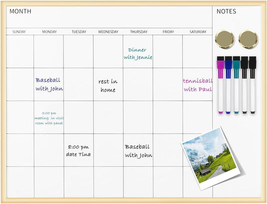 VUSIGN Monthly Calendar Whiteboard, 17" x 13" Gold Wooden Frame