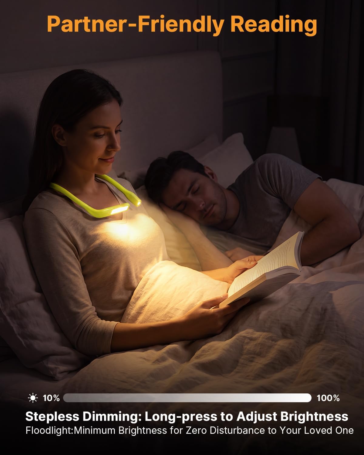 Reading Light, Rechargeable Neck Light, Stepless Dimming Book Light
