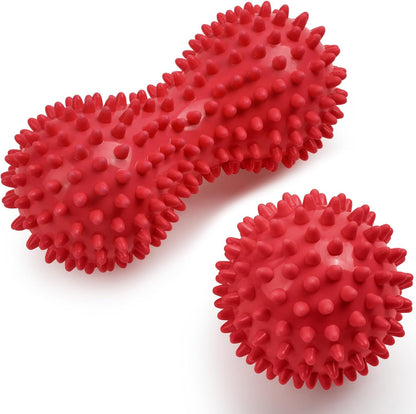 URAQT Spiky Massage Ball Set, 2 Pack Physical Therapy Massage Balls, Hard Lacrosse Ball & Spiky Massage Ball for Myofascial Release and Trigger Point Deep Tissue Massage (Blue)