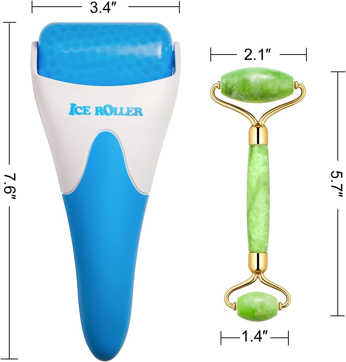 AECW 3-in-1 Natural Jade Roller and Gua Sha Set for Face and Eye Ice Roller Facial Cooling Massage Roller