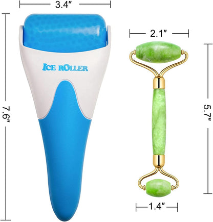 AECW 3-in-1 Natural Jade Roller and Gua Sha Set for Face and Eye Ice Roller Facial Cooling Massage Roller