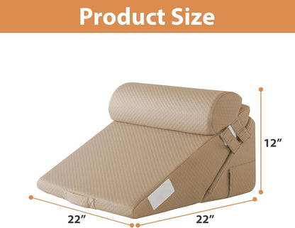 BIEEZZK Wedge Pillow Set for After Surgery, Wedge Pillow for Acid Reflux, Bed Wedge Pillow with Adjustable 9&12inch for Headboard,Sleeping, Orthopedic Memory Foam for Neck&Back Support, White/Grey