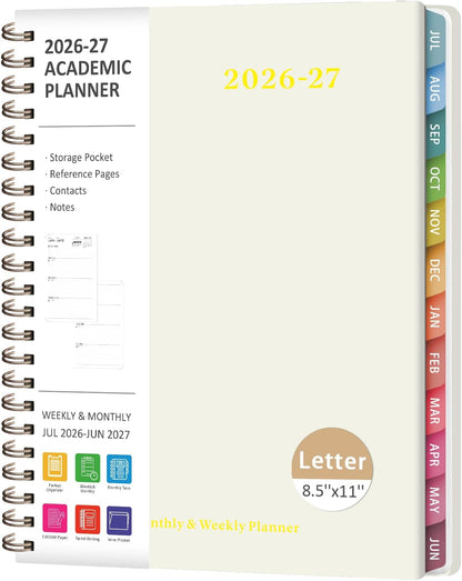 Planner 2026-2027, Weekly and Monthly Calendar Planner, JUL 2026 - JUN 2027 | Academic Year, Daily Agenda Book, A5(6.3'' x 8.5''), Sprial Bound, Inner Pocket, Office School Use