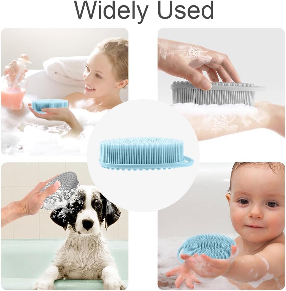 Soft Silicone Body Scrubber 2 PCS Silicone Body Shower, Silicone Loofah 2 in 1 Bath and Shampoo Brush, Body Scrubber Shower Cleaning Exfoliating Use for Sensitive Skin, Lather Well(Black and Pink)