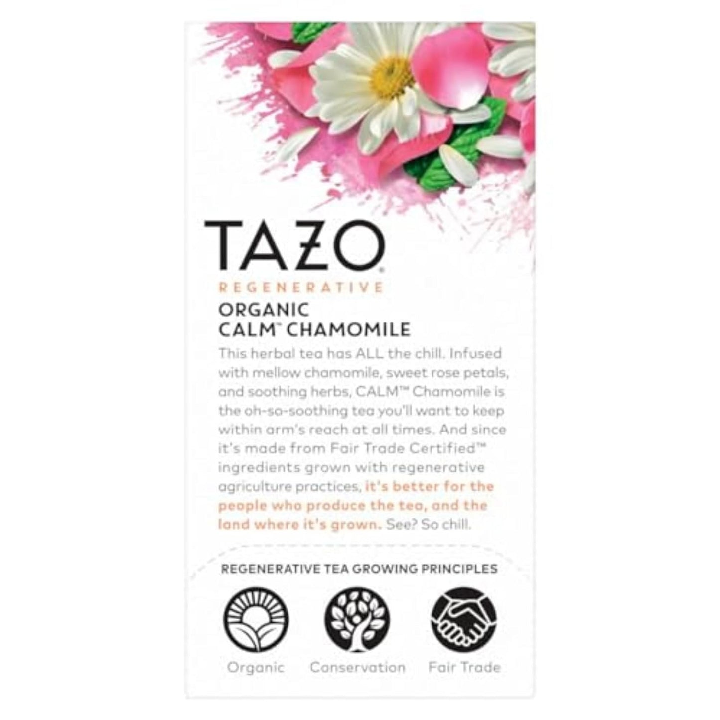 TAZO Calm Chamomile Herbal Tea 6-Pack with Hibiscus Flowers, Spearmint, Rose Petals, Lemongrass and Peppermint - 96 Caffeine Free Tea Bags for Relaxing Bedtime Soothing