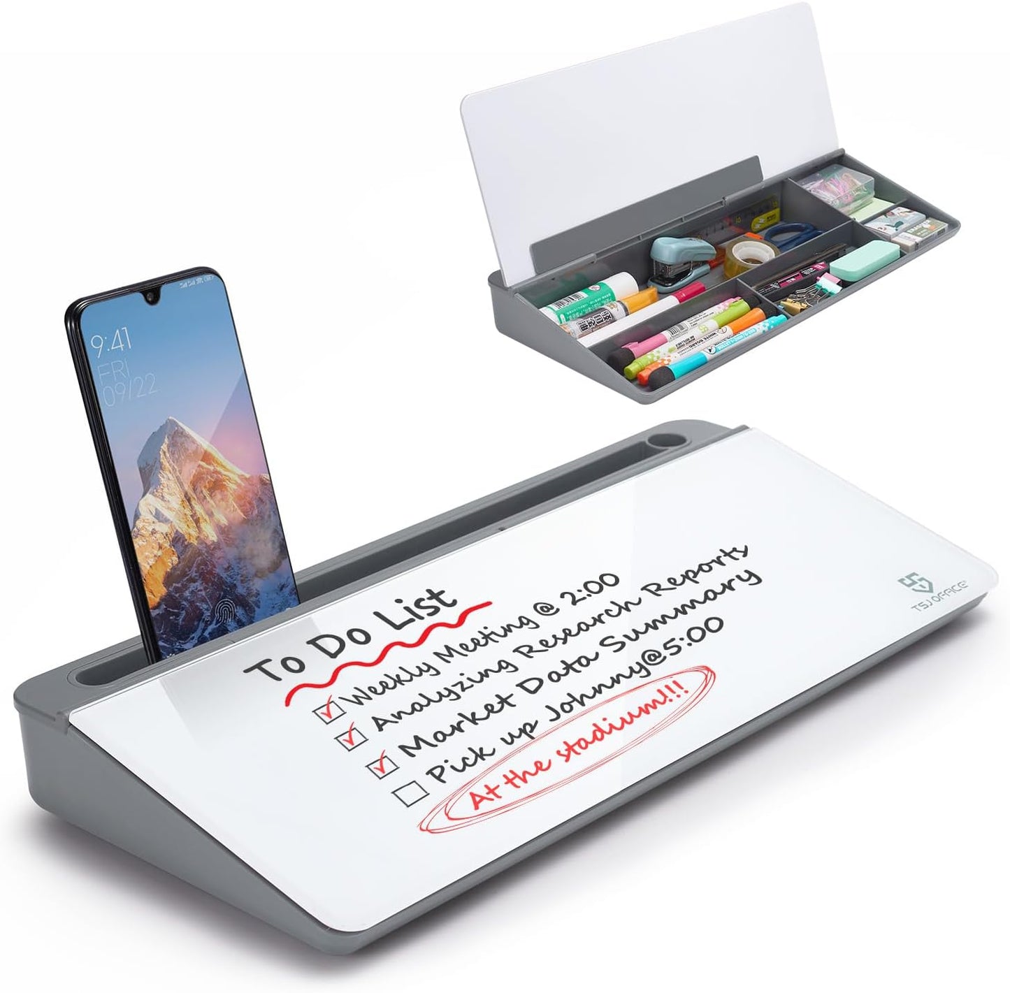 TSJ OFFICE Whiteboard Weekly Dry-Erase-Board - Desktop White Board Calendar Desk Organizers with Accessories Computer Keyboard Stand with Drawer, for Office, Home, School Supplies - White Calendar