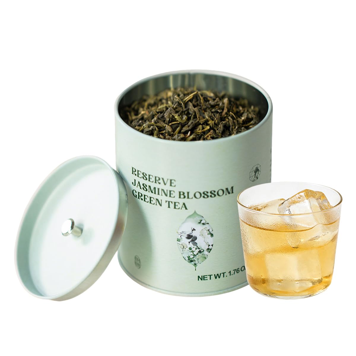 Chayan Jasmine Blossom Green Tea Loose Leaf, Premium Loose Leaf Jasmine Green Tea, Scented with Jasmine Blossoms, Pleasant Aroma and Tonic Effect, Hot or Iced Brew, 1.76oz (50g) Tin