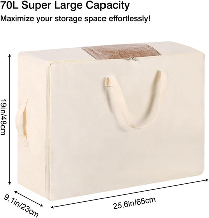 Comforter Storage Bags 70L Canvas Closet Organizer Clothes Container
