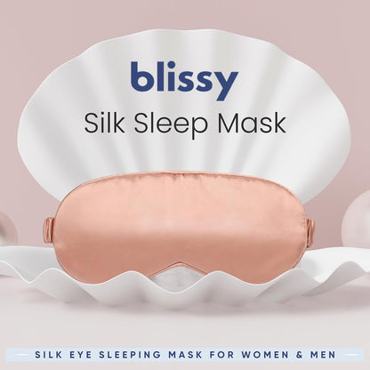 Blissy Silk Sleep Mask - Eye Sleeping Mask for Women & Men for Total Blackout - 100% Pure Mulberry Silk, 22 Momme 6a Fibers - Blindfold Sleep Mask Side Sleeper Eye Cover (Non Adjustable)