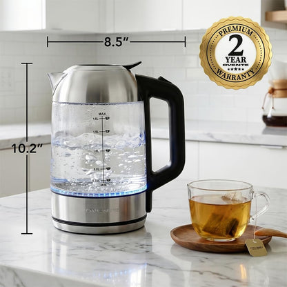OVENTE 1.8L Glass Electric Kettle Water Boiler, Silver KG751S