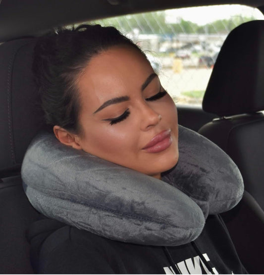 Wolf Essentials Adult Fleece Travel Neck Pillow for Airplane, Charcoal