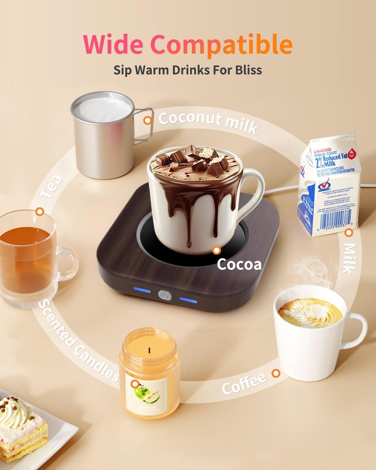 Mug Warmer - 3-Temp Settings Coffee Mug Warmer for Desk with 4 Hrs Auto Shut Off, Fastest Heating & Smart Wood Candle Warmer - Ideal Coffee Gifts Accessories Keep Beverages Coffee Warmer