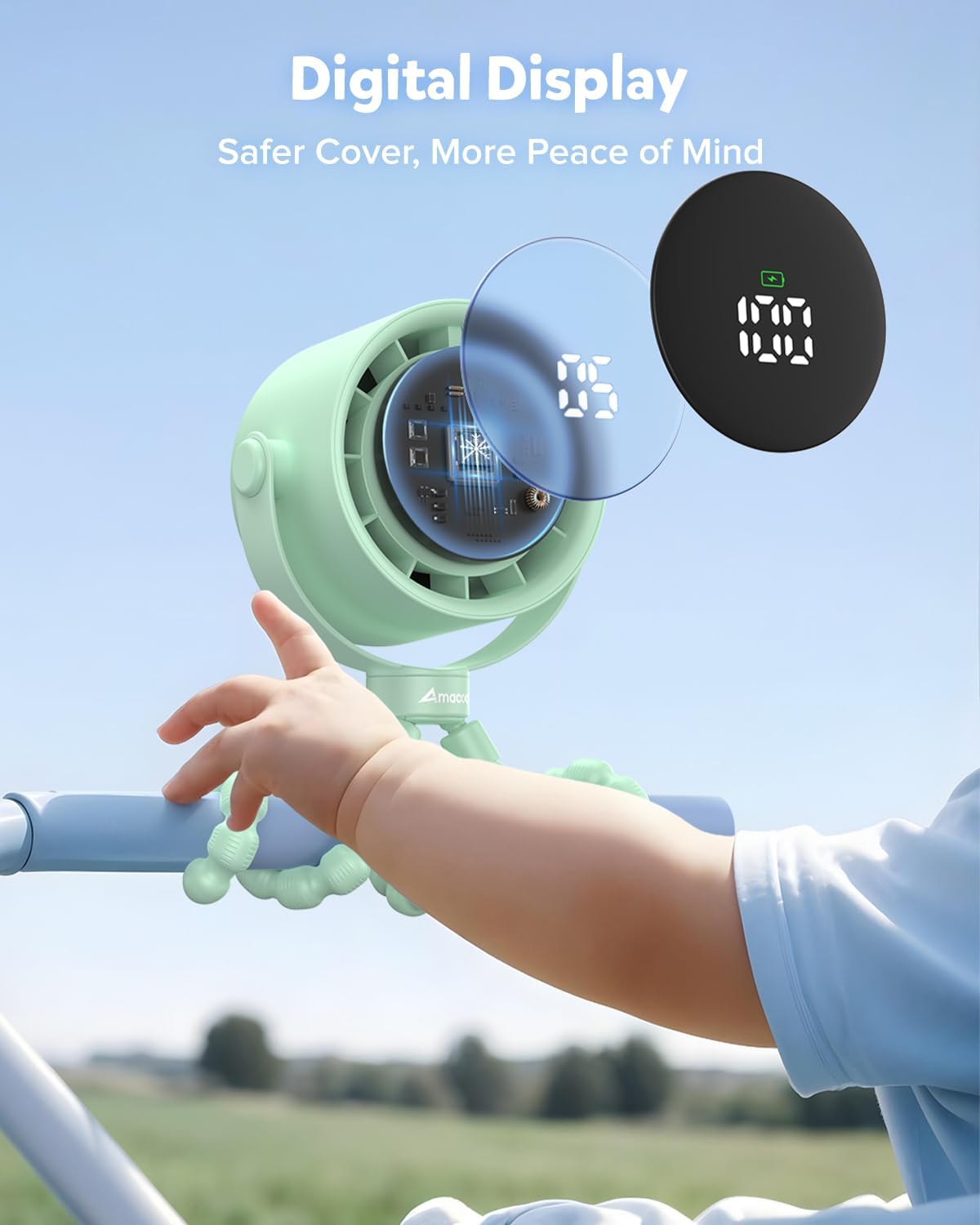 AMACOOL Baby Stroller Fan, Rechargeable Portable Clip on Fan, 17H Cooling