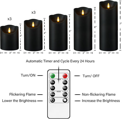 Nimiko Flameless Candles with Remote, Battery Operated Flickering Flameless Candles, LED Candles with Timer 2/4/6/8H, with Realistic LED Candles Set of 9 (D3 x H 3" 4" 5" 6" 7") (Ivory)
