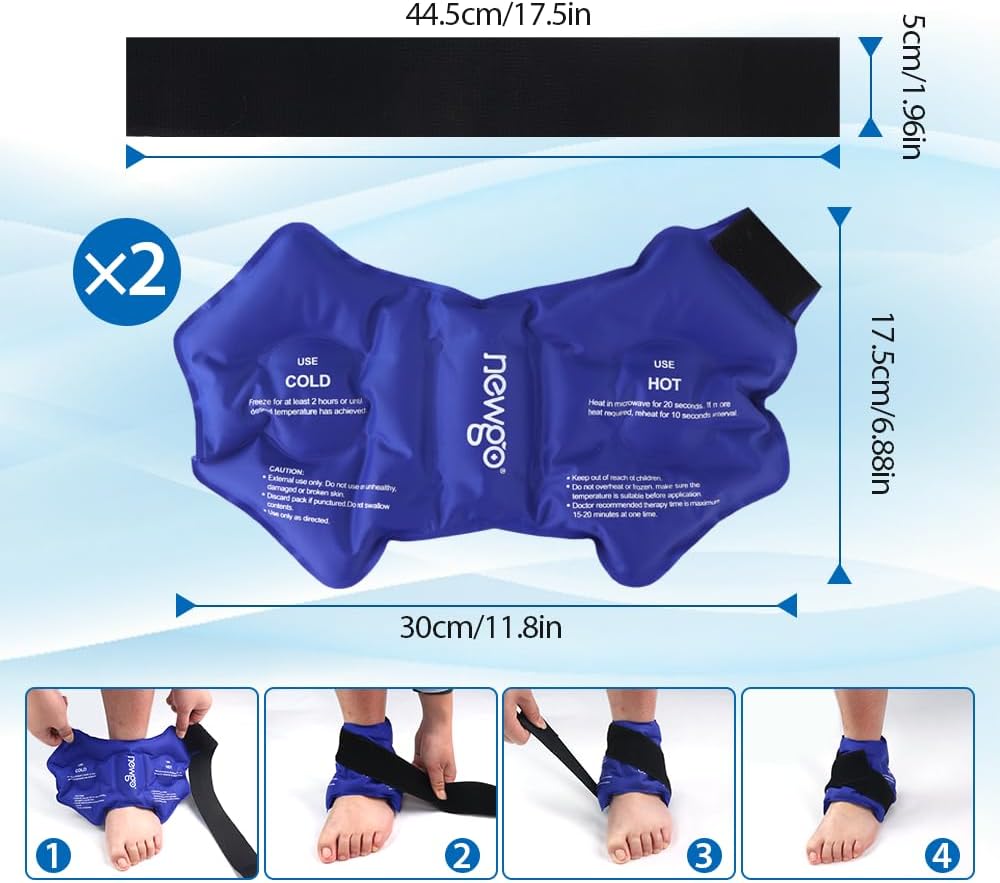 NEWGO Ankle Ice Pack Wrap for Sprained Relief, Ice Pack for Ankle Inuries Reusable, Cold Therapy for Ankles Swelling, Post Surgery Recovery - Blue