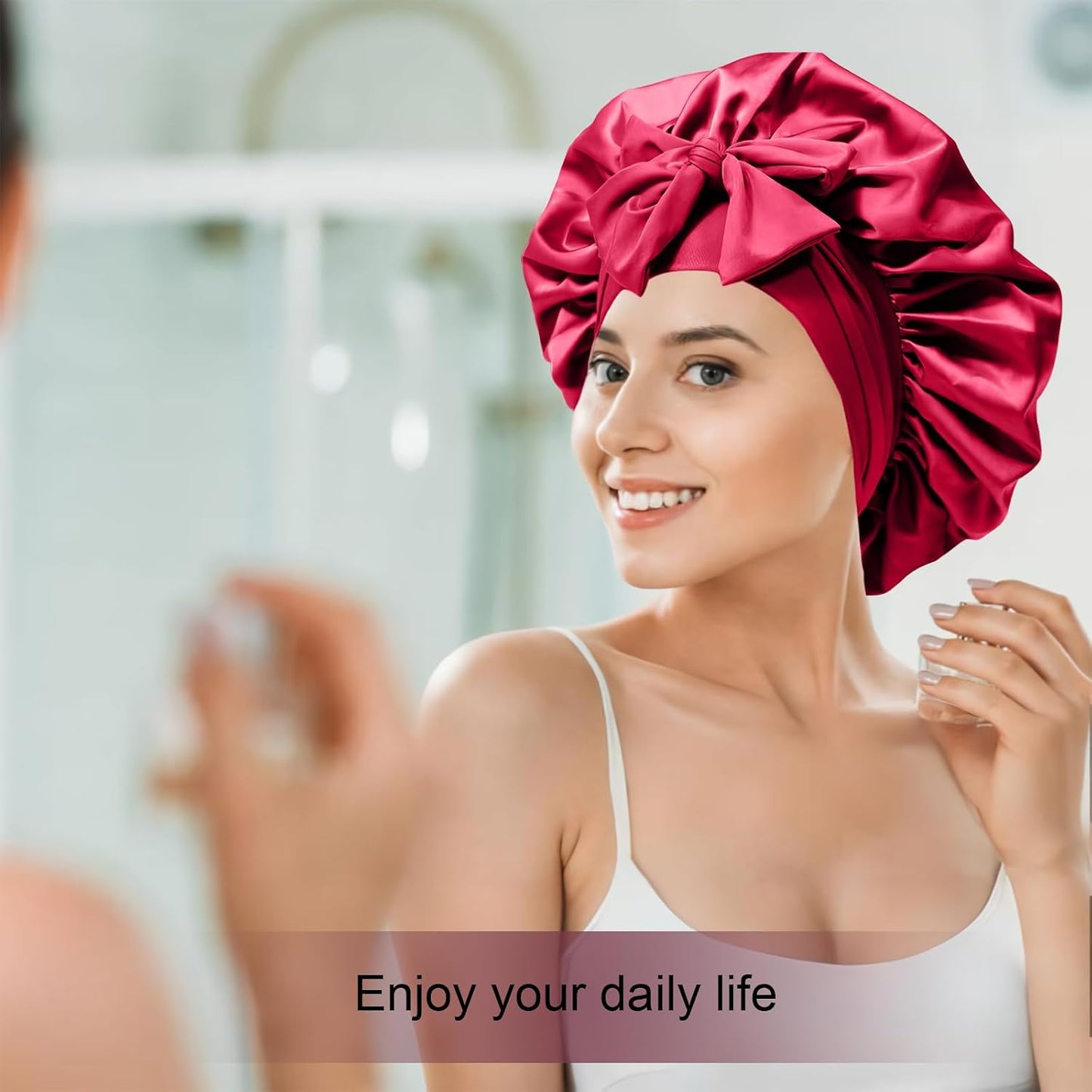 Silk Bonnet for Women, Satin Bonnet for Sleeping, Large Sleep Cap with Elastic Tie Band for Curly Hair