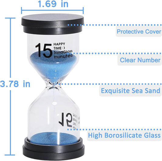 Sand Timer 6 Colors Hourglass 1/3/5/10/15/30 Minutes Sandglass Timer Sand Clock for Kids Games Classroom Kitchen Home Office Decoration (Pack of 6)