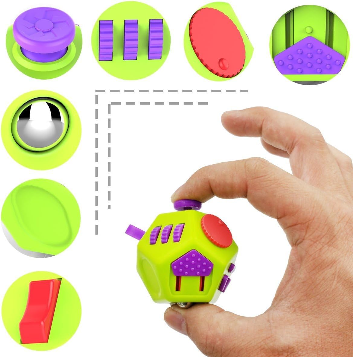 Small Fidget Toys Cube, Small Fidget Toy - 12 Sides Decompression Cube Anti Anxiety and Relief Stress Improve Focus Creative Unique Fidget Toy for Kids and Adults, with Carry Case(Black E1)
