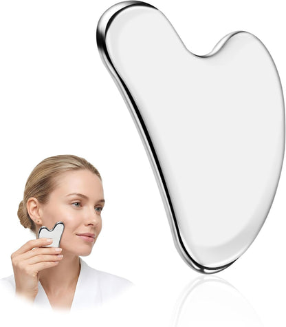 MoHern 2 Pcs Stainless Steel Gua Sha Tool, Gua Sha Facial Tools, Durable GuaSha Tool for Jawline Sculpting, Face Massager, Puffiness Reducing, Skin-Care Gift