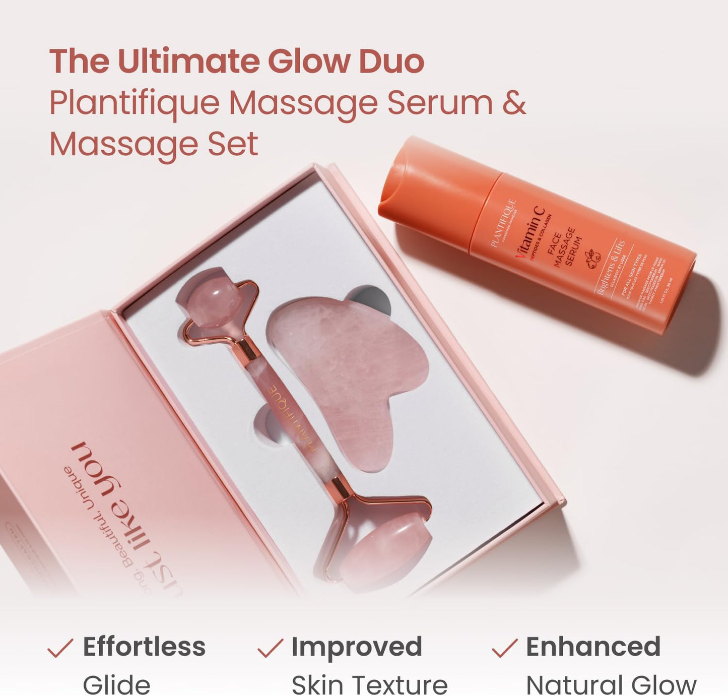 PLANTIFIQUE Stainless Steel Gua Sha and Ice Roller for Face & Body - Cooling Facial Tool Set to Reduce Puffiness, Improve Lymphatic Drainage & Soothe Skin