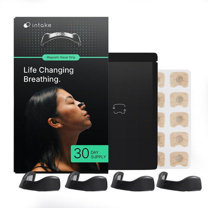 Intake Breathing Nasal Strip Starter Kit (15 Count, Black) - Boost Oxygen Intake, Reduce Snoring, Improve Sleep Quality - Sweat Resistant, Skin Safe Nasal Strips - Extra Strength Snoring Solution