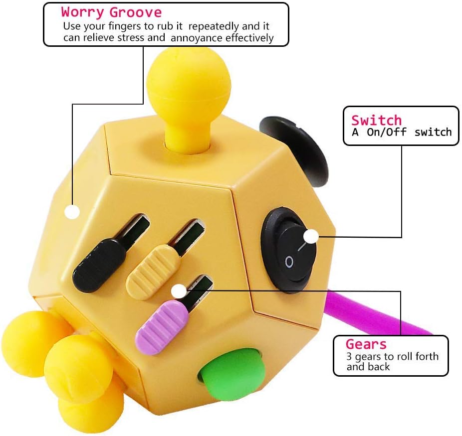 12 Sided Finger Cube Toys, Fidget Toys Relief Stress, Autism and Anxiety Depression for Kids Adults (Blue, Normal)