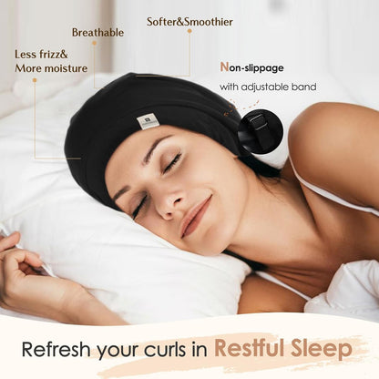 YANIBEST Hair Cover Bonnet Satin Sleep Cap - Adjustable Stay on Silk Lined Slouchy Beanie for Night Sleeping Surgical Hats Pure Black