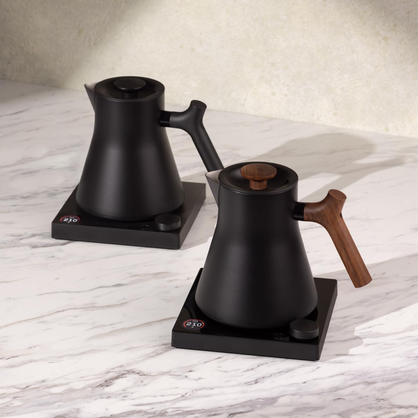 Fellow Corvo EKG Pro Electric Tea Kettle - Quick Heating, Precise Temperature Control Electric Kettle, Scheduling, Built-in Brew Timer for Boiling Water - Matte Black with Walnut Handle - 0.9 Liter