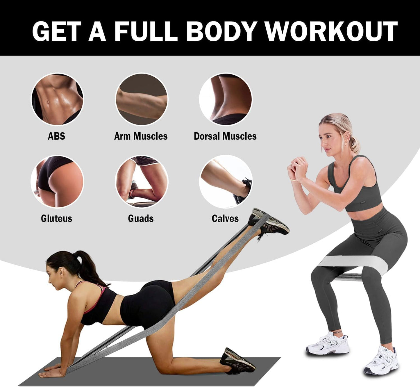 KANGFITER Long and Short Fabric Resistance Bands with Door Anchor, Non-Slip Stretch Booty Bands for Working Out Women & Men, Loop Exercise Elastic Bands for Home Physical Therapy Yoga Pilates