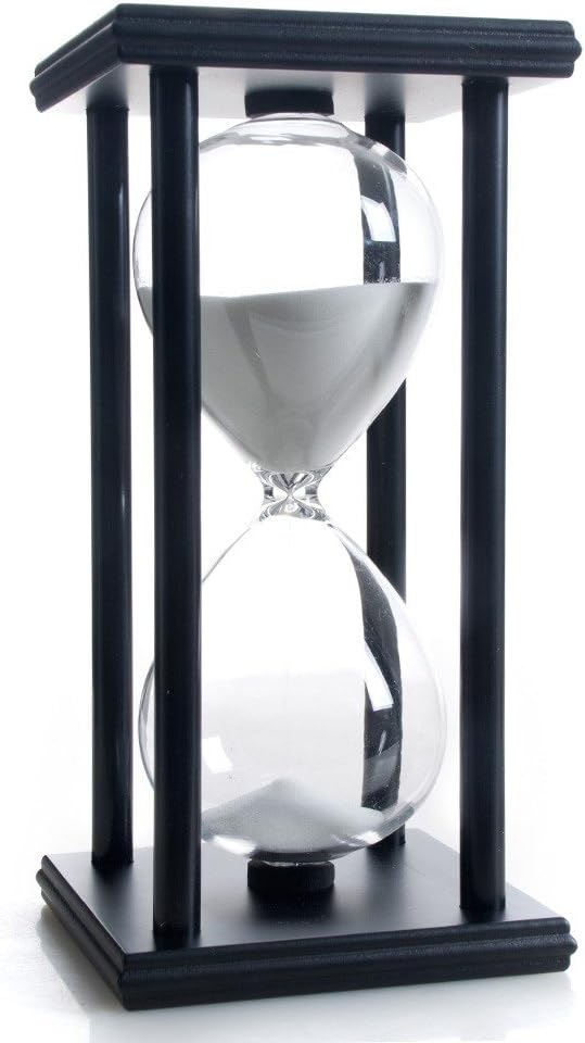 Hourglass 60 Minutes White Sand Timer, Black Wooden Frame Sandglass