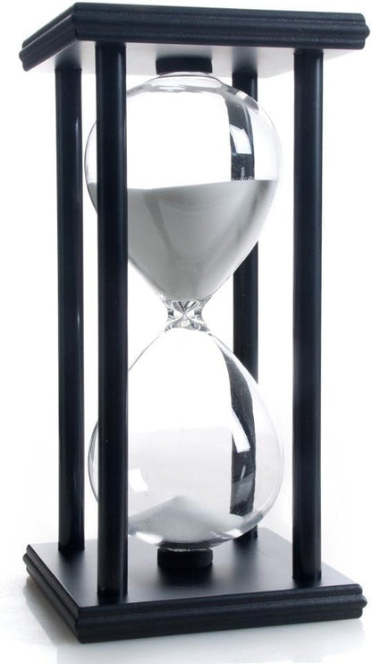 Hourglass 60 Minutes White Sand Timer, Black Wooden Frame Sandglass