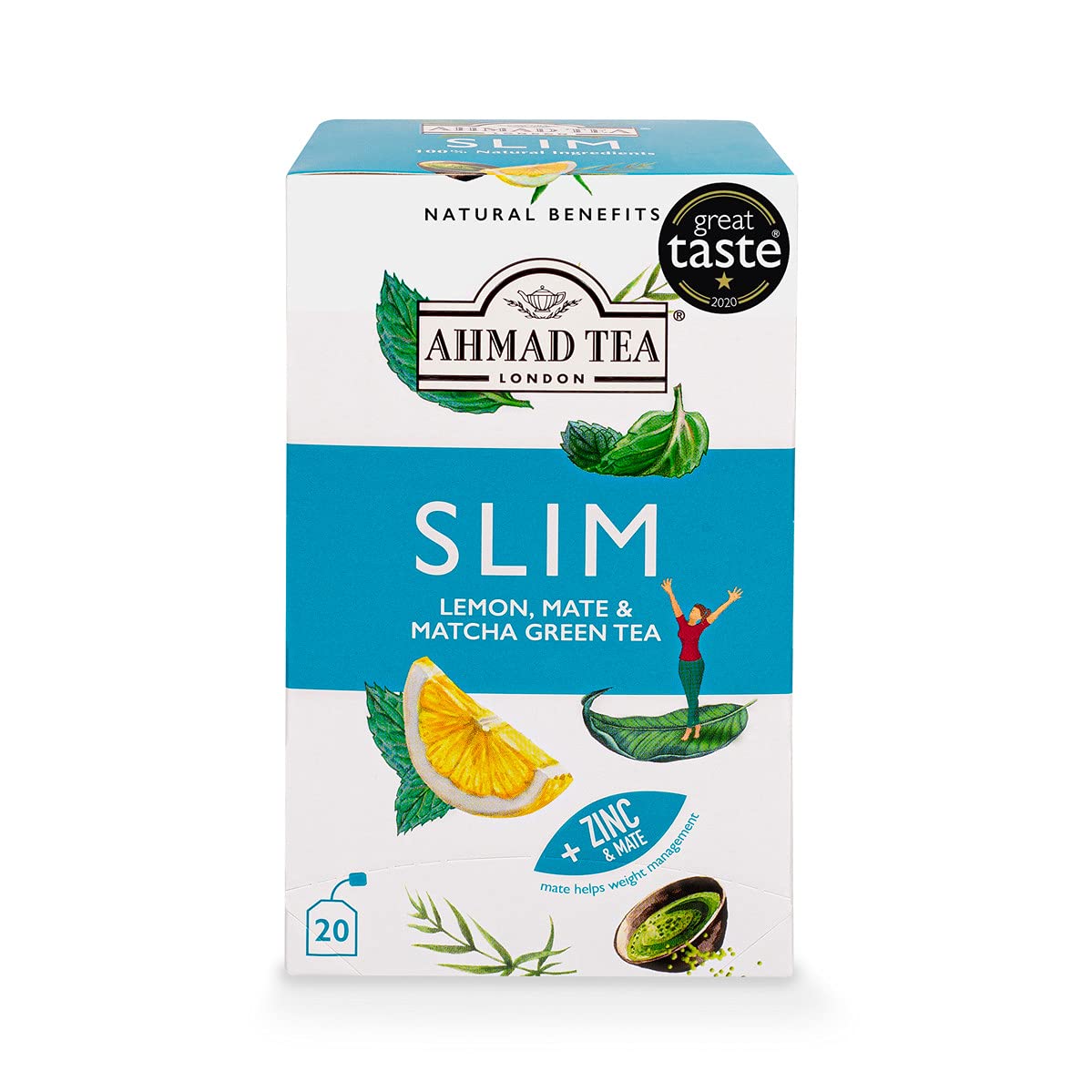 Ahmad Tea Herbal Tea, Camomile, Honey, & Lavender 'Sleep' Natural Benefits Teabags, 20 ct (Pack of 1) - Decaffeinated & Sugar-Free