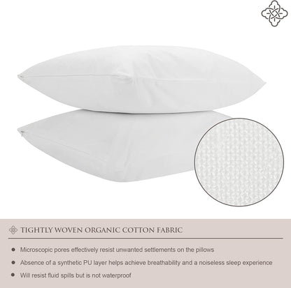 Bioweaves 100% Organic Cotton Breathable Pillow Protectors GOTS Certified with Zipped Closure – Standard, 20 x 26 inches, 2-Pack