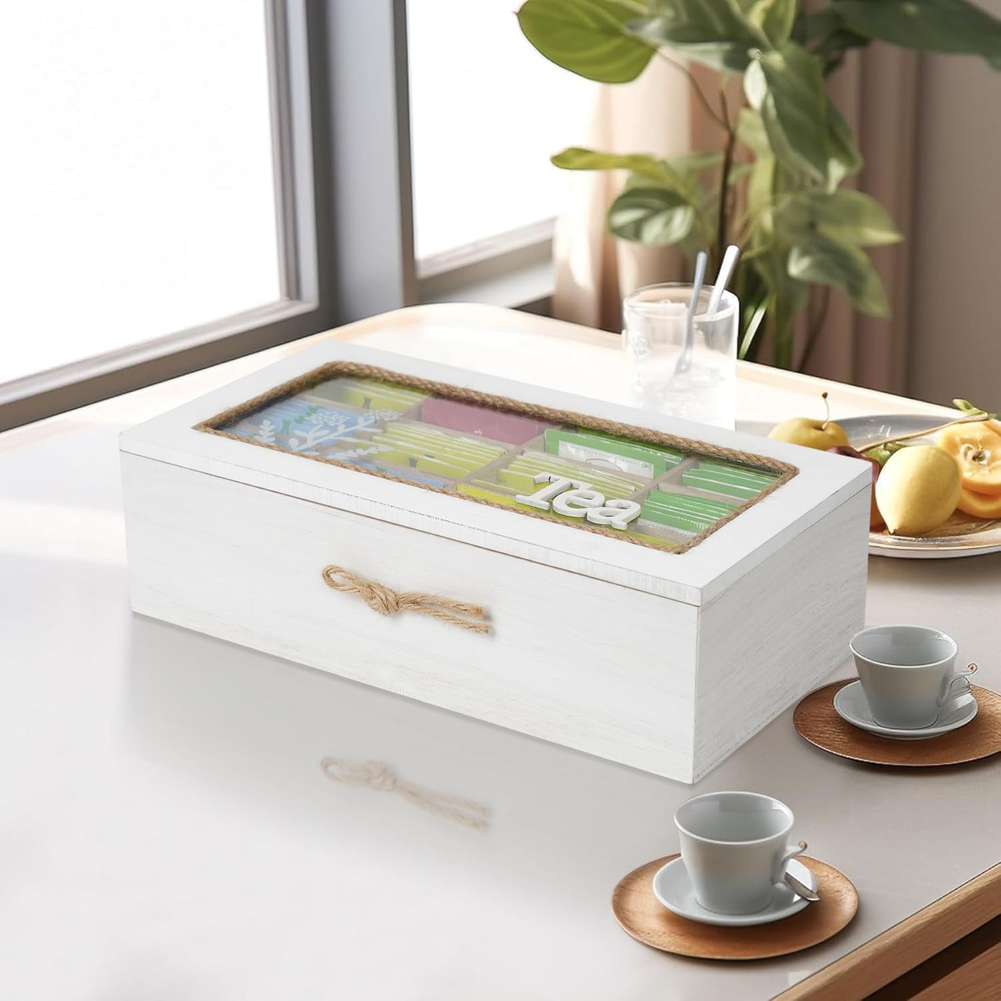 Tea Box Organizer,Wood Tea Organizers and Storage,12 Compartments Teas Bag Organizers,Teas Bag Holder Organizer,Wooden Storage Box for Countertop Kitchen Cabinet Pantry