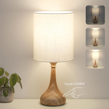 Touch Control Table Lamp, 3 Way Dimmable Simple Night Light Lamp with White Lampshade Silver Metal Base, Small Bedside Table Lamp for Bedroom, Office, Dorm, A19 9W 3000K Bulb Included