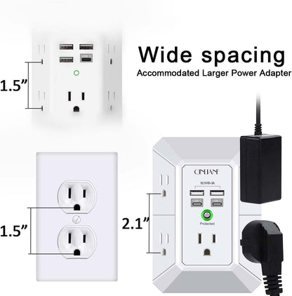 Wall Charger, Surge Protector, QINLIANF 5 Outlet Extender with 4 USB Ports