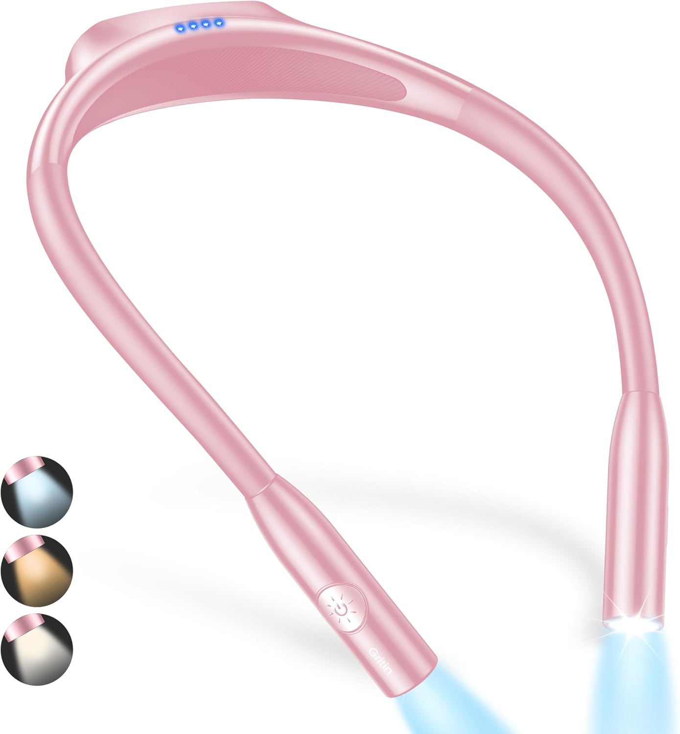 Gritin Book Light,Eye Caring 3 Colors & Stepless Dimming Neck Reading Light