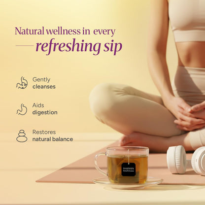 DAKSHIN Organic Detox Tea Bags | Lemongrass, Tulsi, Echinacea, Dandelion & Ginger | Naturally Cleansing Daily Wellness Tea | Caffeine-Free | USDA Organic | 16 Tea Bags
