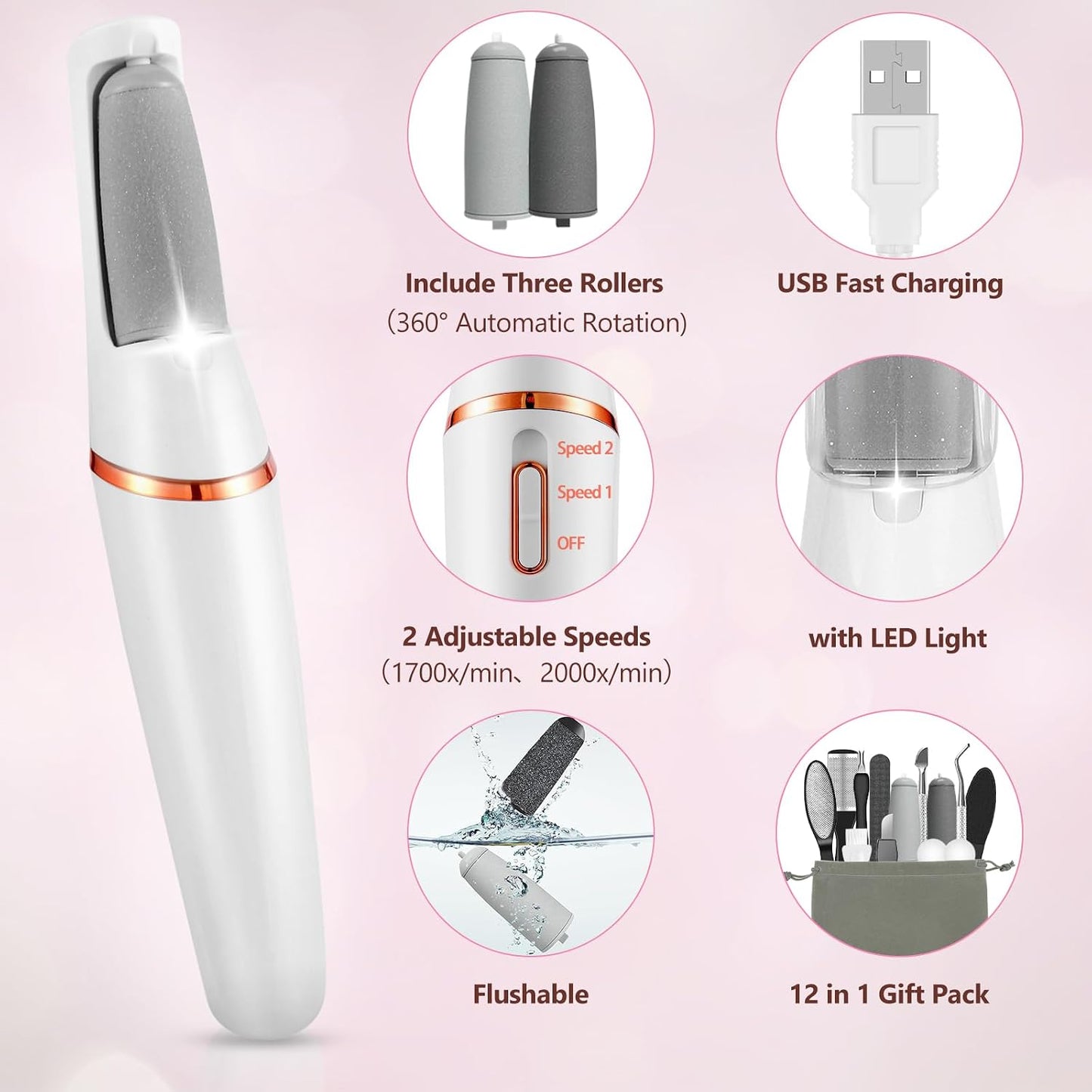 Electric Callus Removers for Feet, Haootadiy Electric Foot Callus Remover Pedicure Kits Rechargeable with12 in 1, Removes Dry Skin for Smoother Feet, Foot Care for Dead Skin Ideal Gift, Assorted
